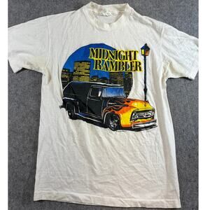 Vintage 80s Midnight Rambler Hot Rod City Shirt Mens Medium White Car Club Rare
